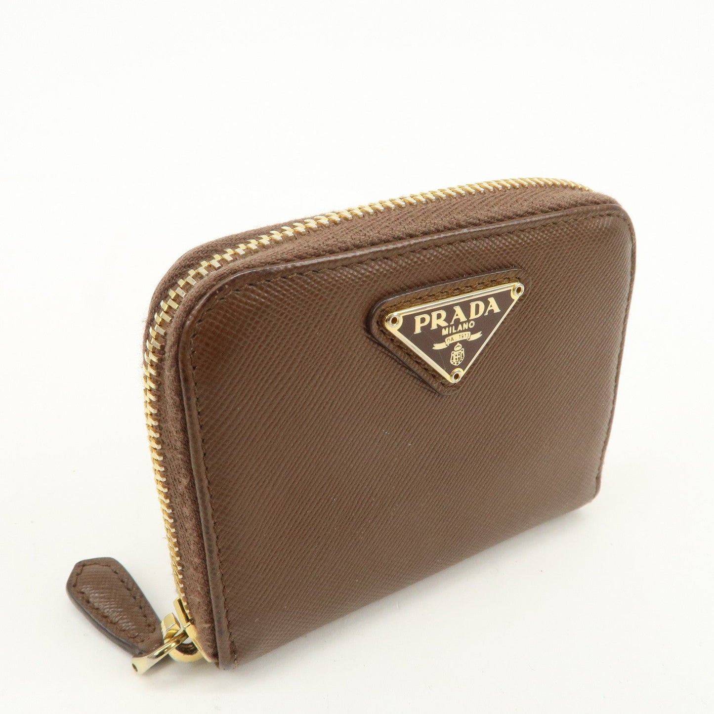 Prada Triangle Logo Saffiano Leather Coin Case Coin Purse Brown【Pre-order】