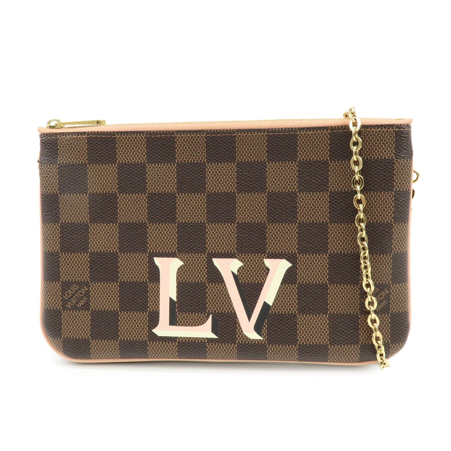 Louis Vuitton Damier Ebene Pochette Double Zip Rose BallerineN60254【Pre-order】