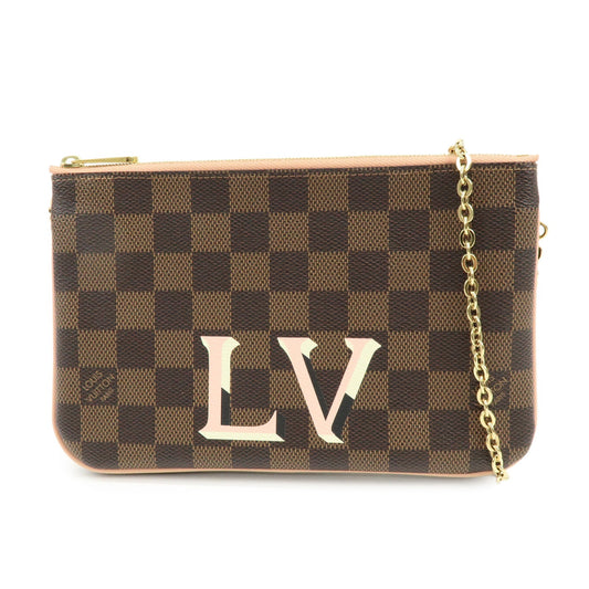Louis Vuitton Damier Ebene Pochette Double Zip Rose BallerineN60254【Pre-order】