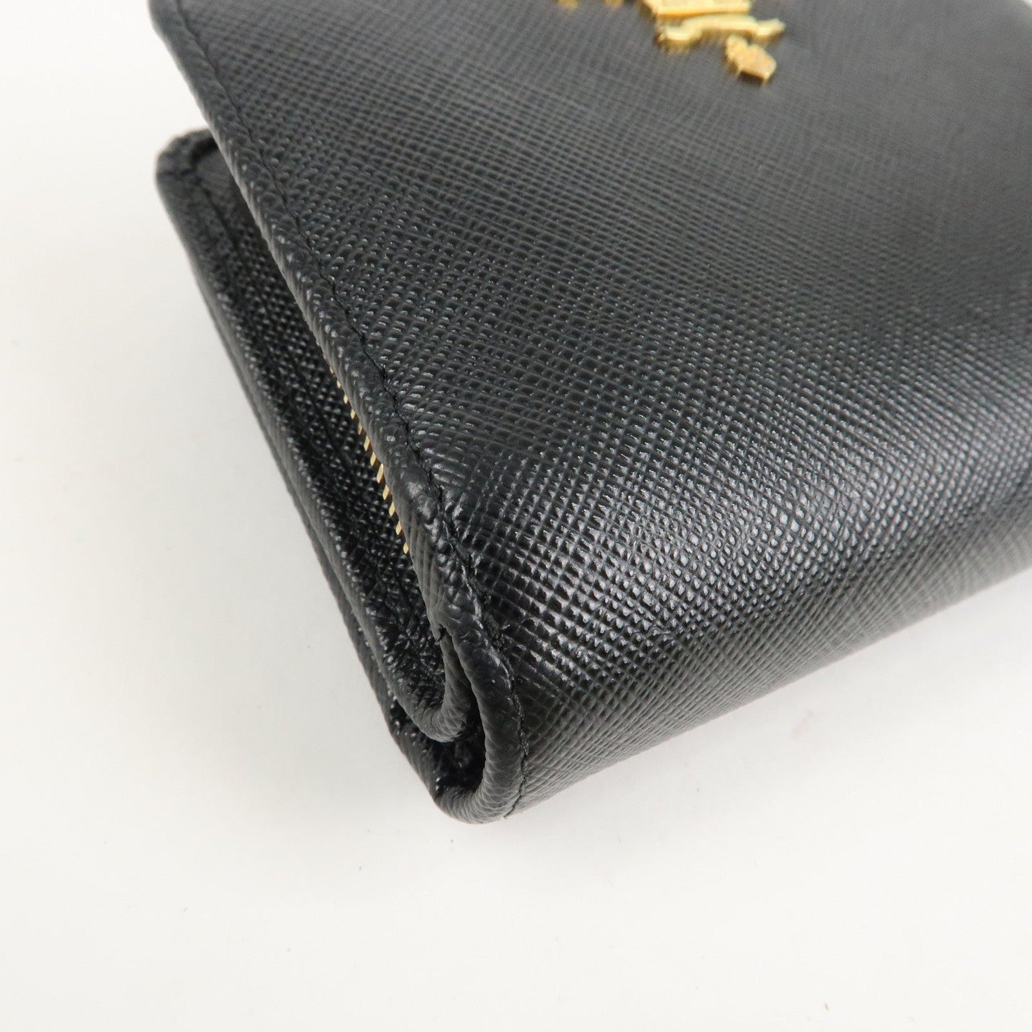 Prada Saffiano Leather Bi-Fold Wallet Black Red Gold 1ML018 Used【Pre-order】