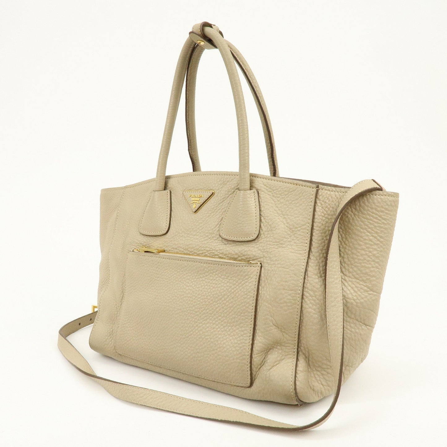 Prada Triangle Logo Leather 2Way Hand Shoulder Bag Beige BN2795【Pre-order】