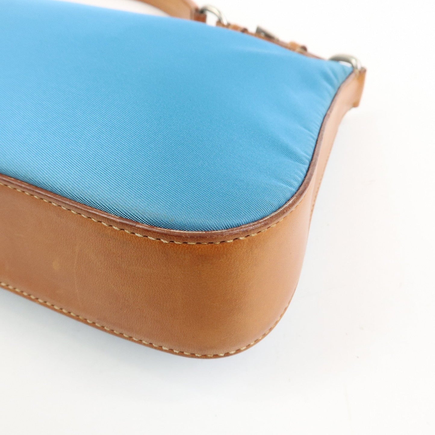 Prada Triangle Logo Nylon Leather Shoulder Bag Blue Brown BR2205【Pre-order】