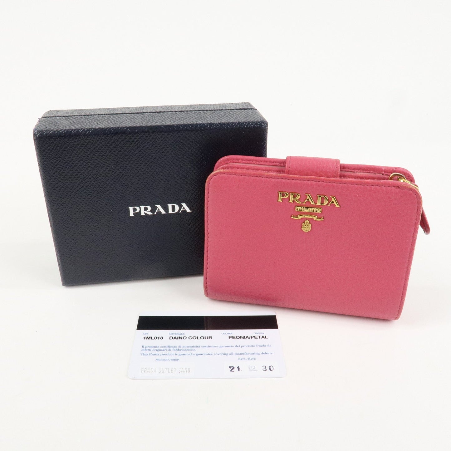 Prada Logo Leather Bi-Fold Wallet Small Wallet Pink 1ML018 Used【Pre-order】