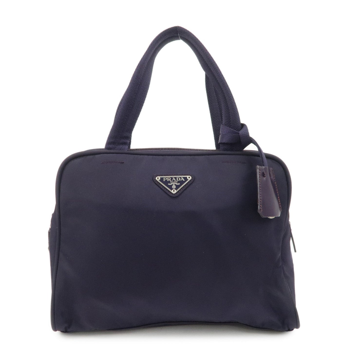 Prada Triangle Logo Leather Nylon Hand Bag Purple B8495【Pre-order】