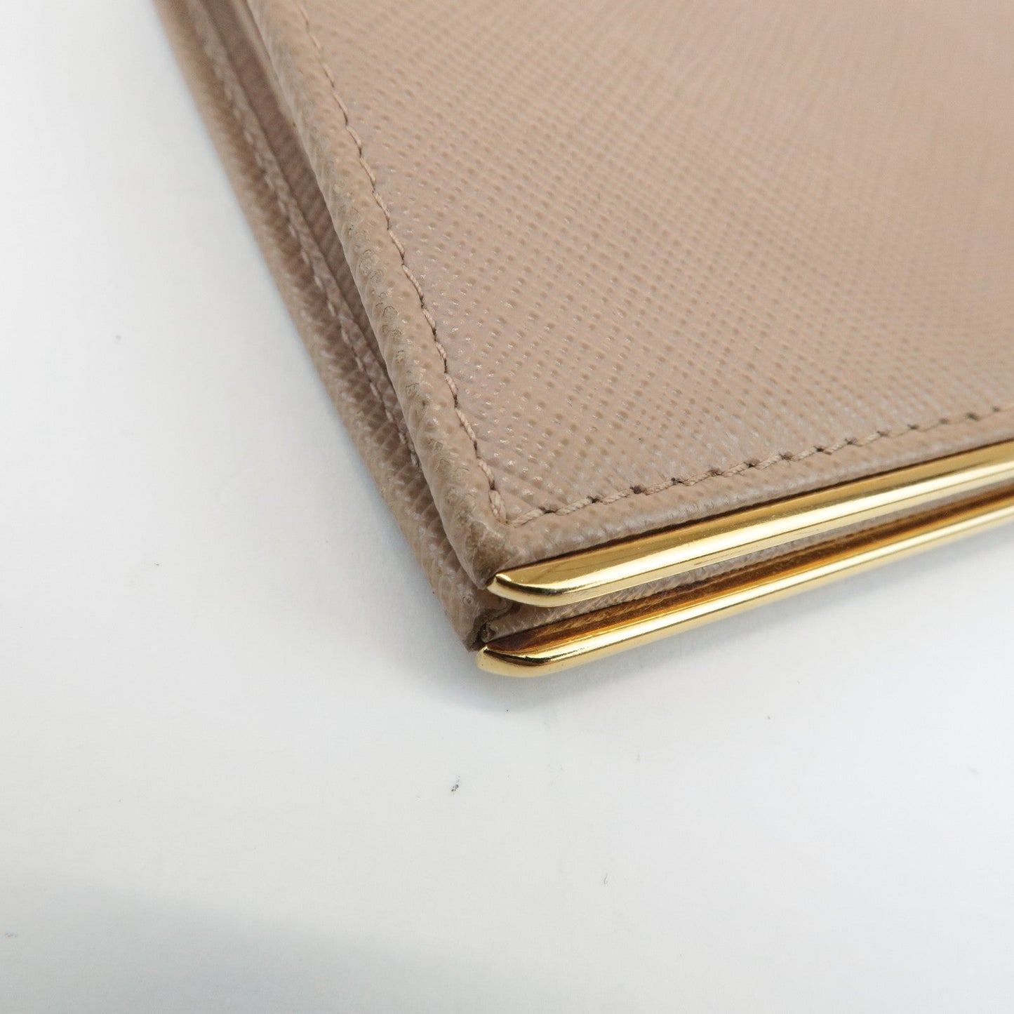 Prada Logo Saffiano Leather Bi-Fold Small Wallet Beige 1MV204 Used【Pre-order】