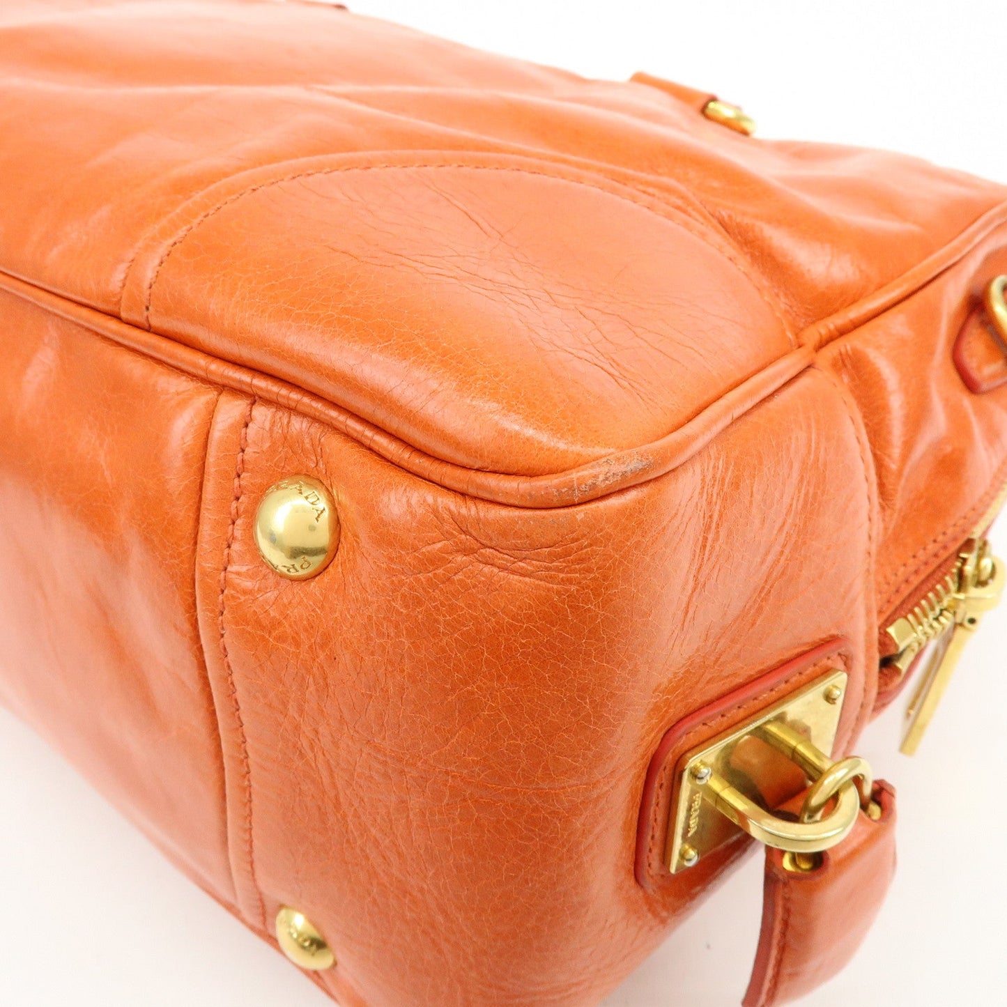 Prada Logo Leather Boston Bag Hand Bag Shoulder Bag Orange BL0821【Pre-order】