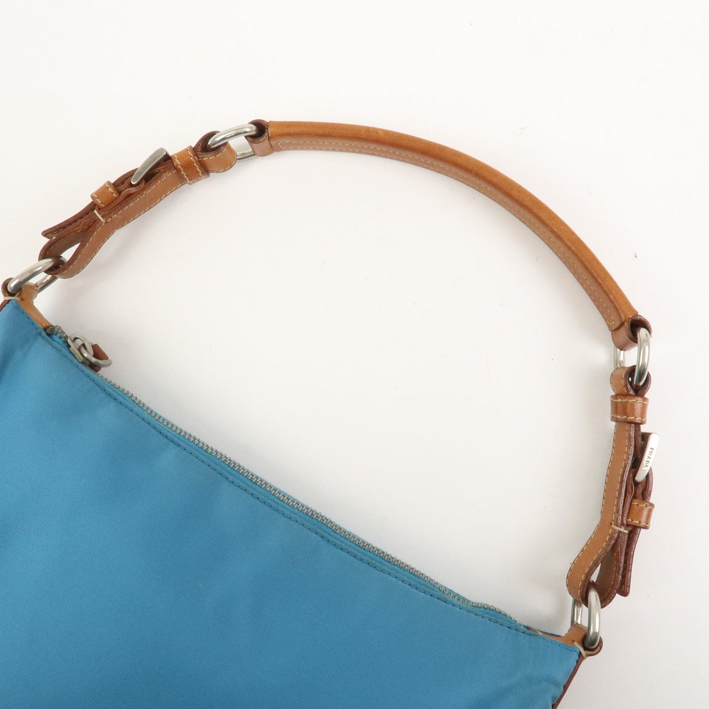 Prada Triangle Logo Nylon Leather Shoulder Bag Blue Brown BR2205【Pre-order】