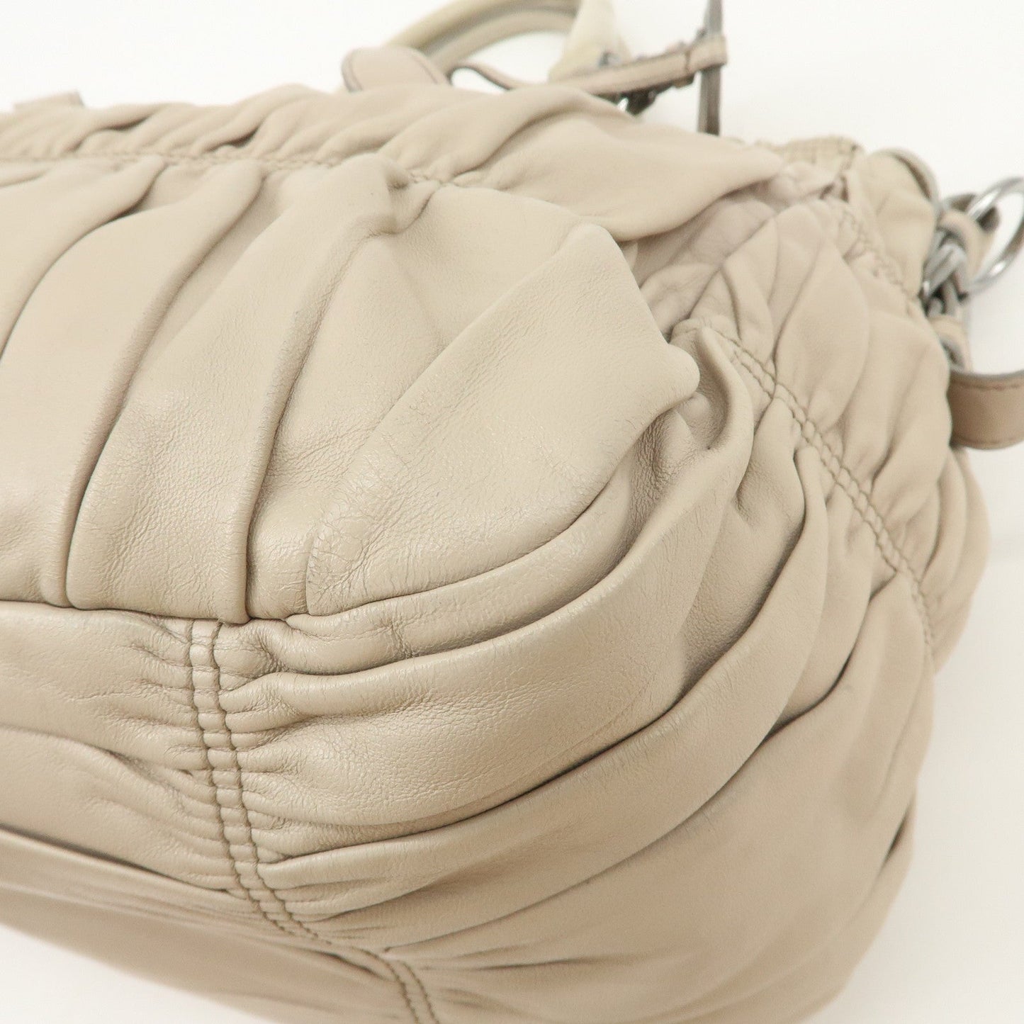 Prada Logo Leather Gathered 2Way Hand Bag Beige BN1336【Pre-order】