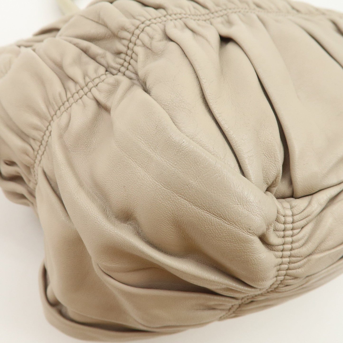 Prada Logo Leather Gathered 2Way Hand Bag Beige BN1336【Pre-order】