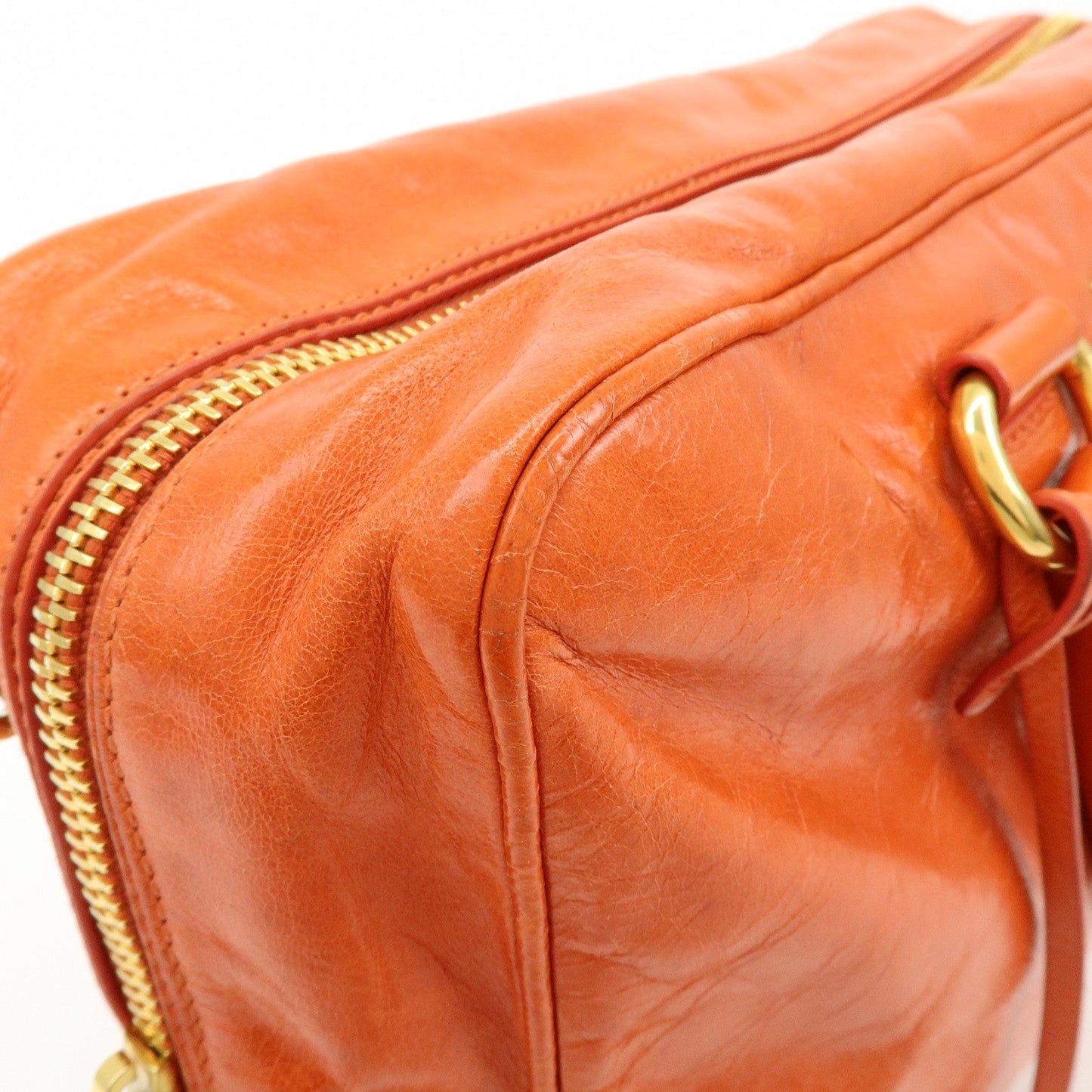 Prada Logo Leather Boston Bag Hand Bag Shoulder Bag Orange BL0821【Pre-order】