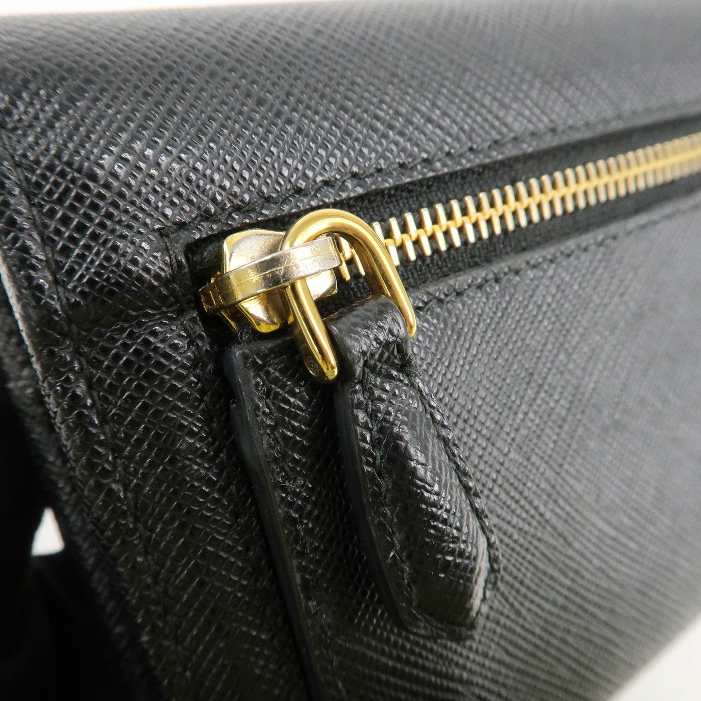 Prada Saffiano Leather Flap Bi-Fold Long Wallet Black Gold 1MH132 Used【Pre-order】