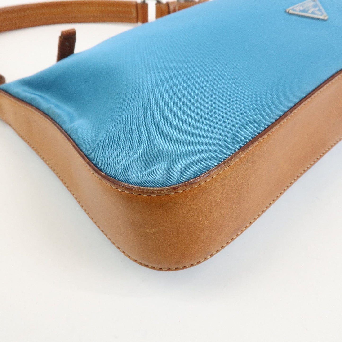 Prada Triangle Logo Nylon Leather Shoulder Bag Blue Brown BR2205【Pre-order】