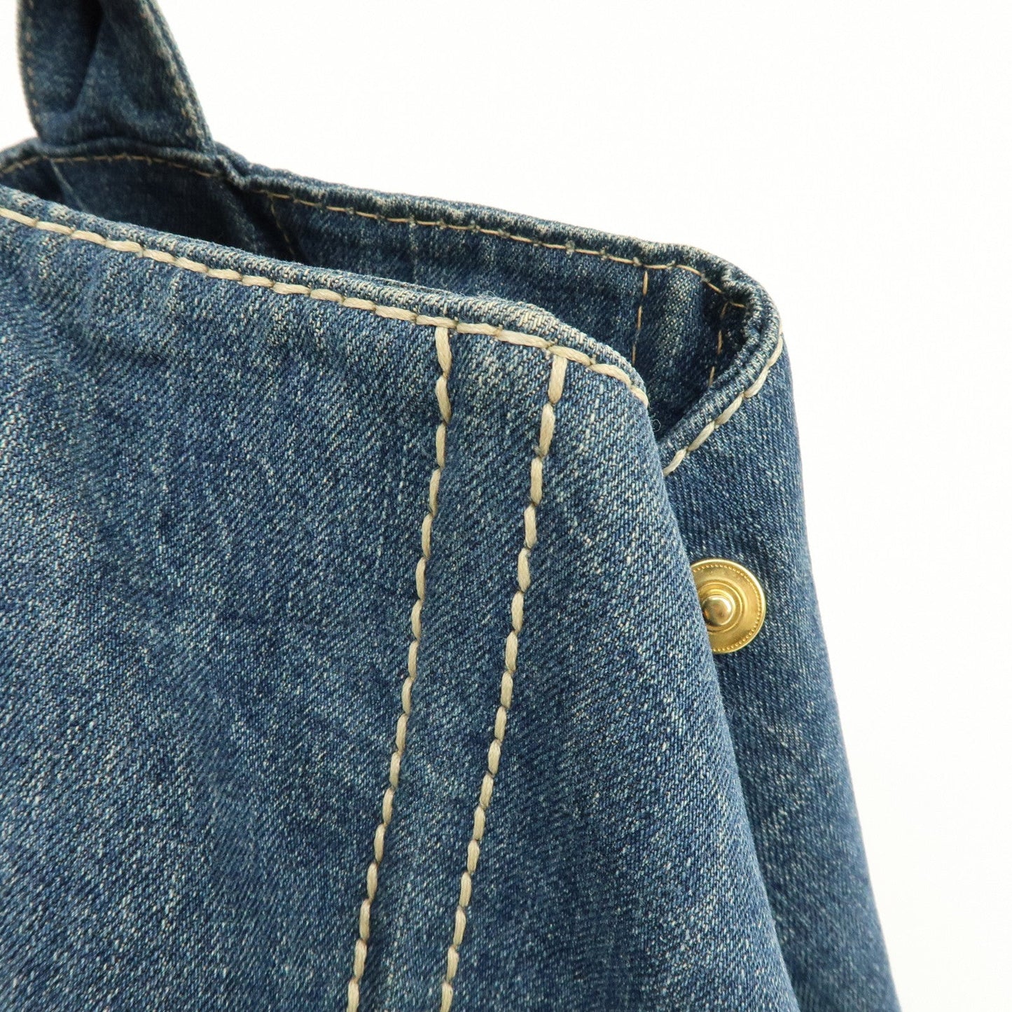 Prada Logo Canapa Canvas Denim Large Tote Hand Bag Blue BN1872【Pre-order】