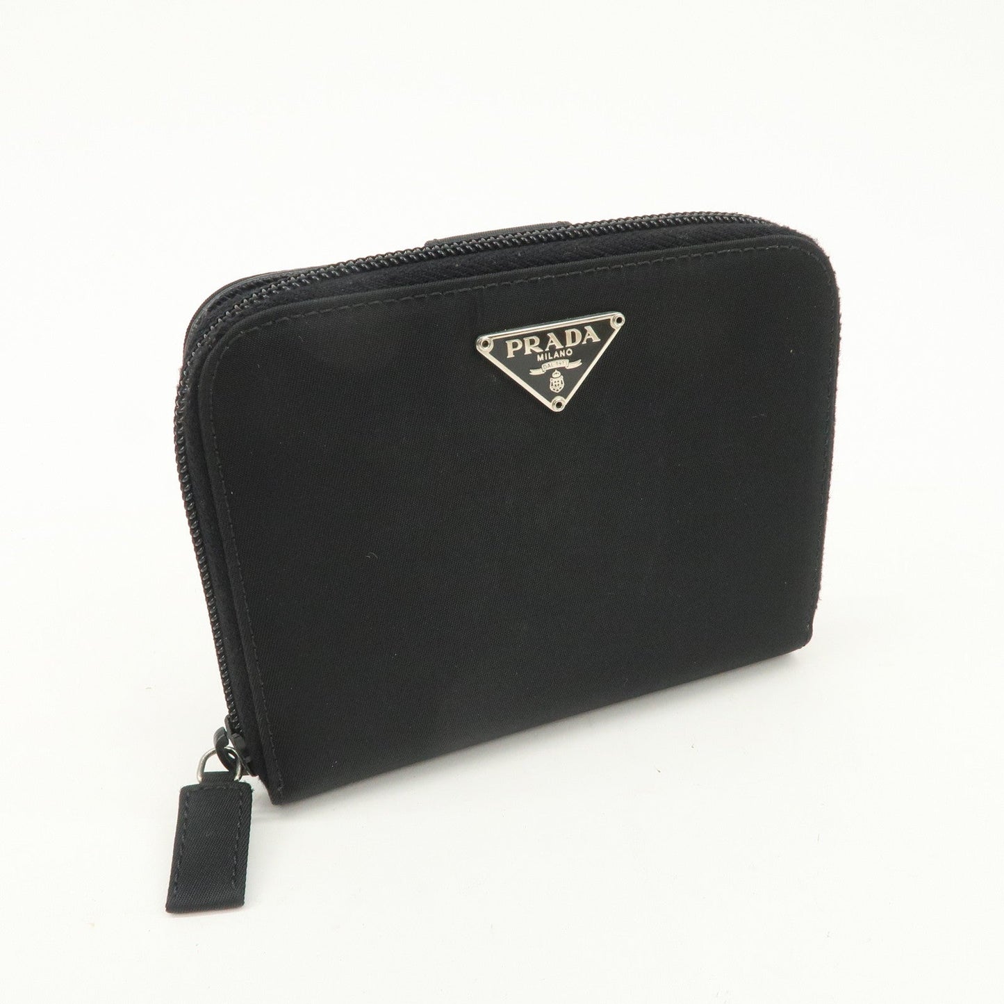 Prada Tessuto Nylon Bi-fold Round Zippy Compact Wallet Black M605【Pre-order】