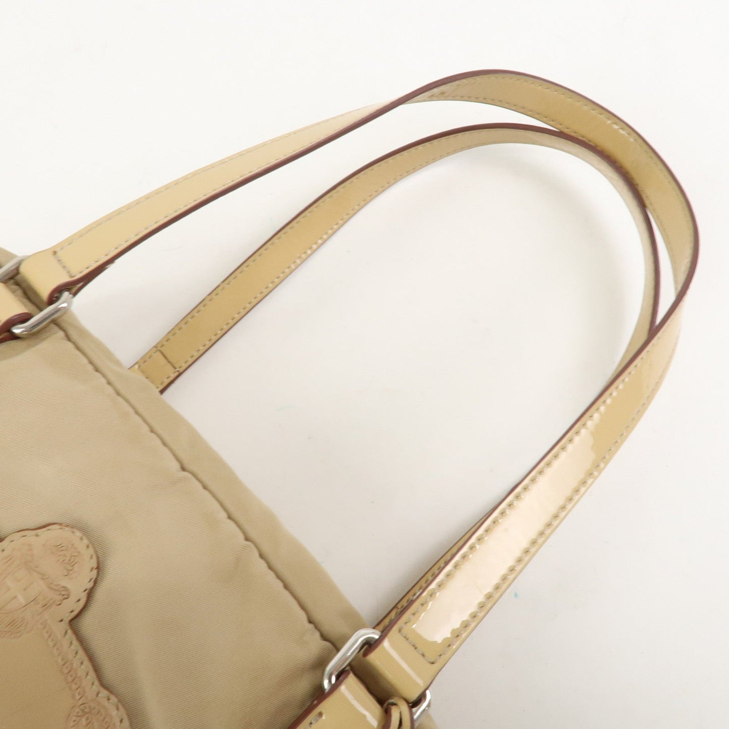 Prada Logo Nylon Patent Leather Mini Boston Bag Beige BR3150【Pre-order】