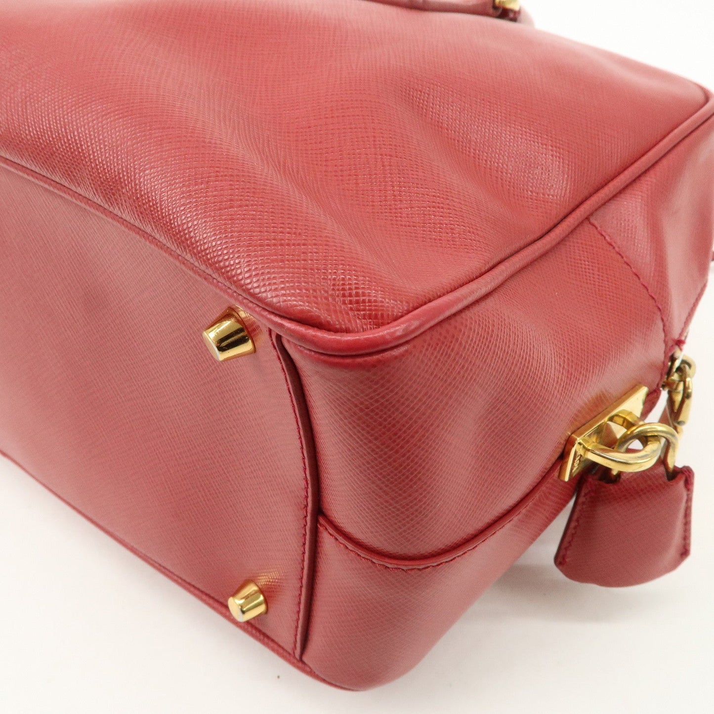 Prada Triangle Logo Saffiano Leather Boston Bag Hand Bag Red BL0095 Used【Pre-order】