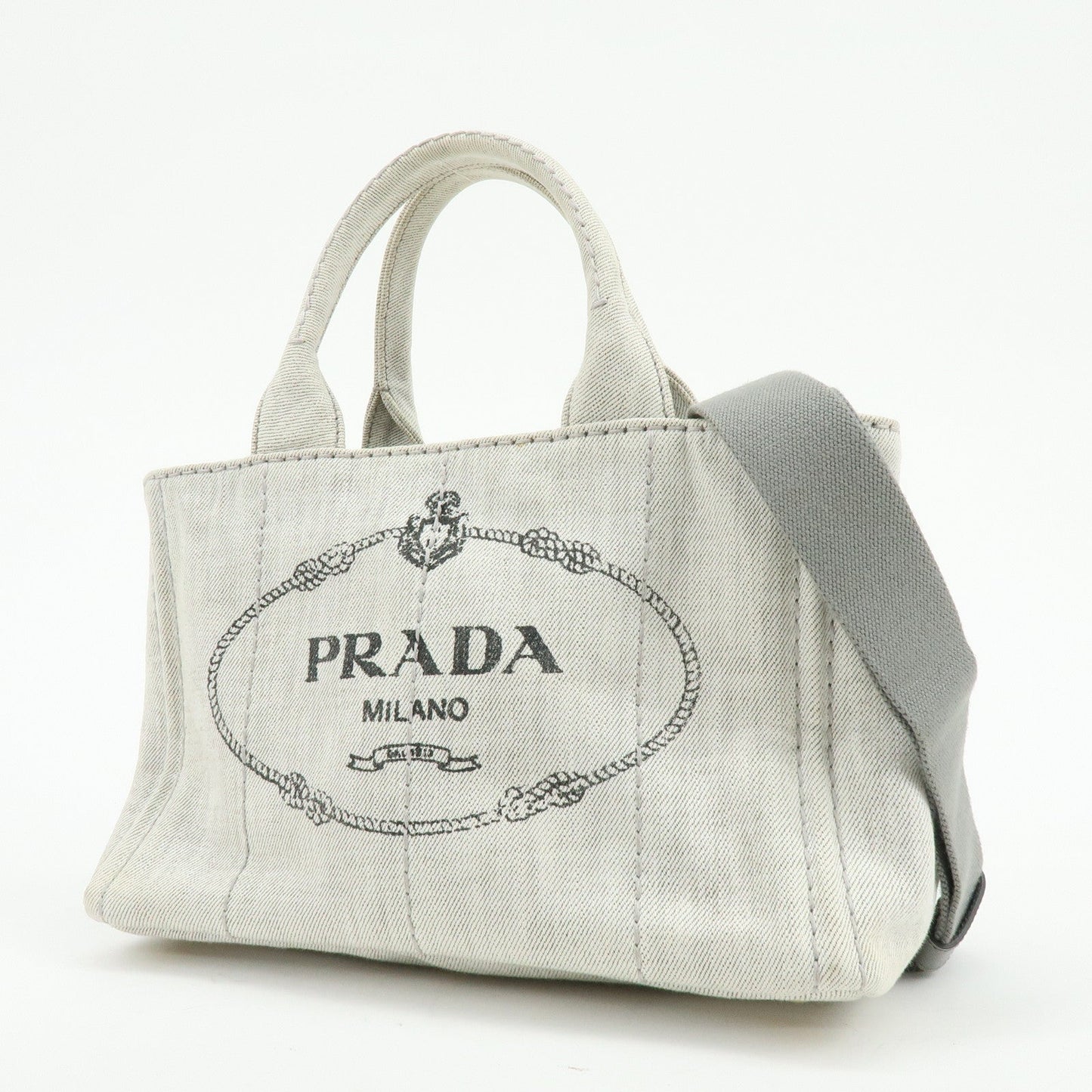 Prada Canapa Mini Denim 2Way Bag Hand Shoulder Bag Gray 1BG439【Pre-order】