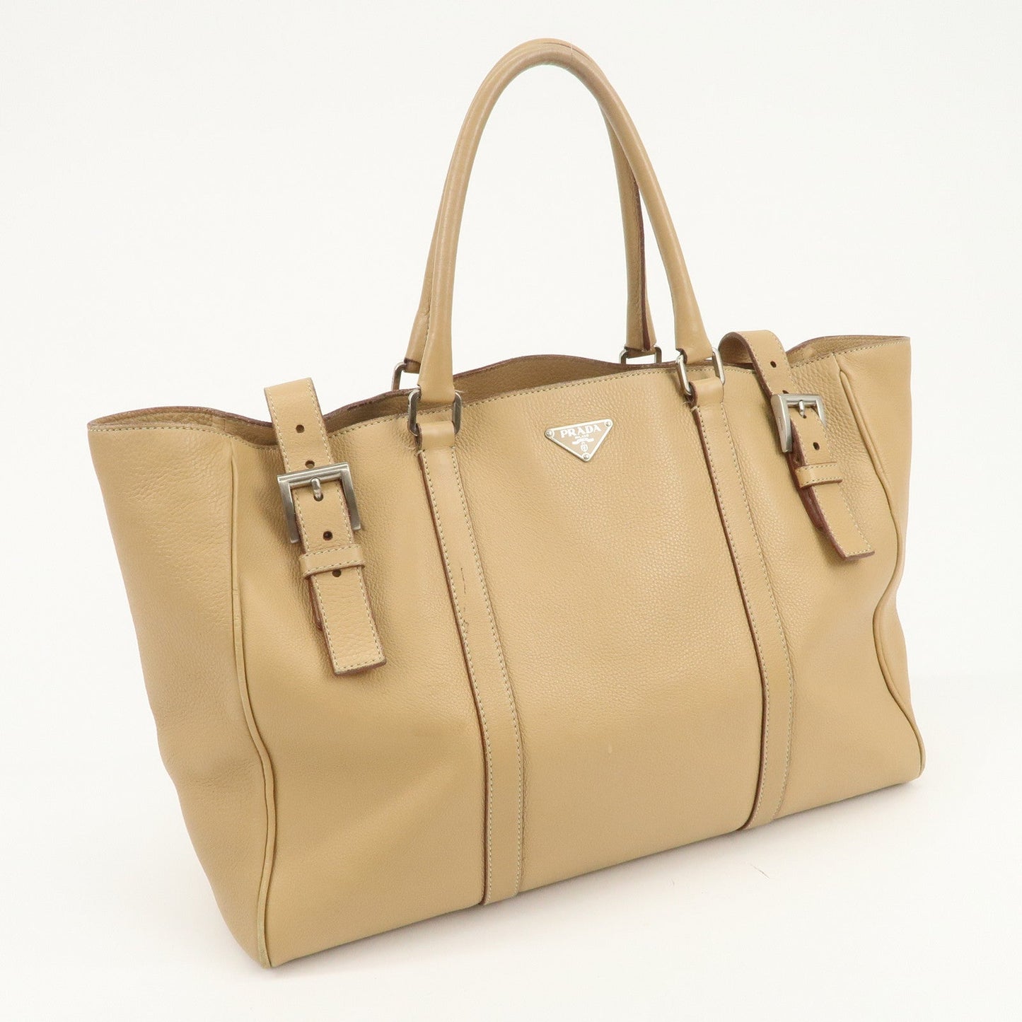 Prada Triangle Logo Leather Shoulder Bag Hand Bag Beige【Pre-order】