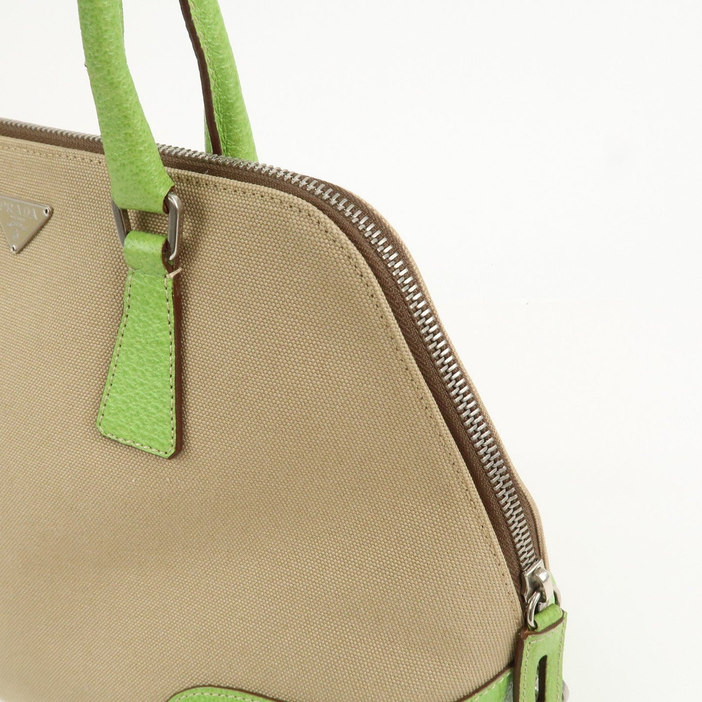 Prada Canvas Leather Tote Bag Hand Bag Beige Light Green BN0082【Pre-order】