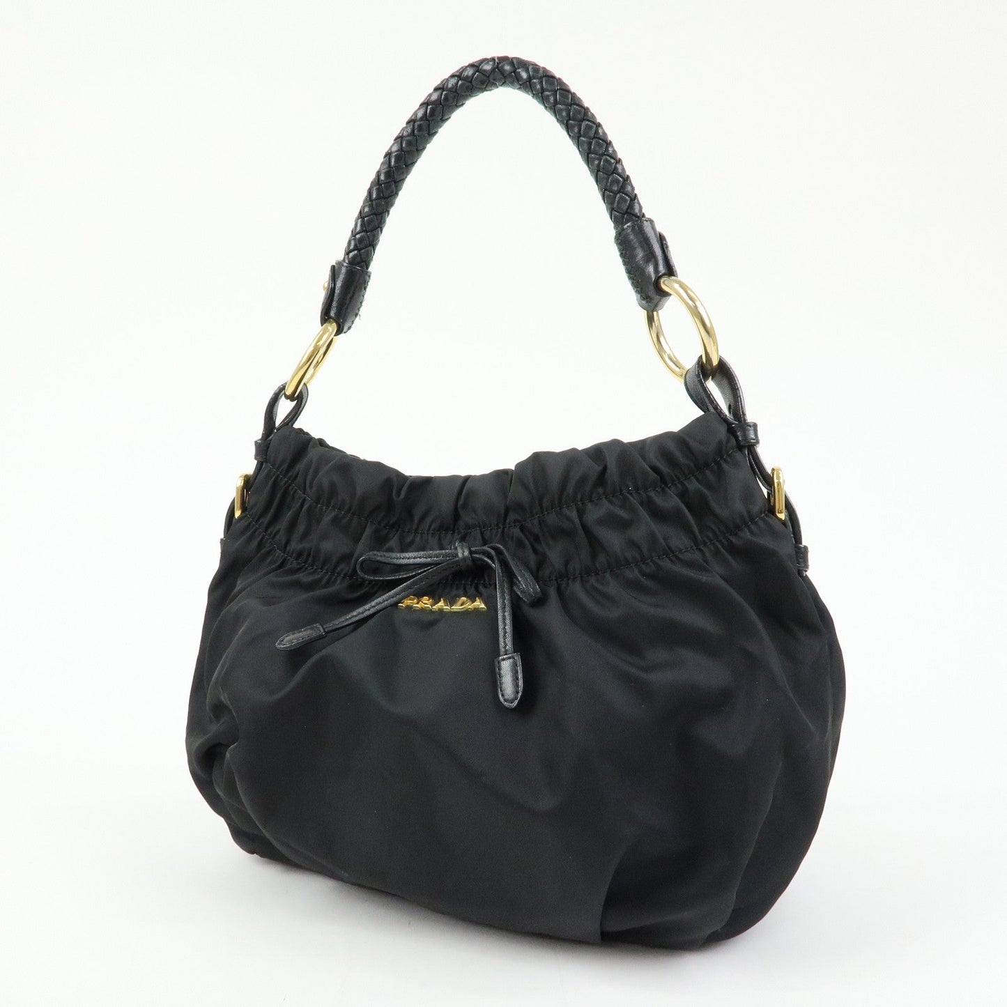 Prada Ribbon Nylon Leather Shoulder Bag Hand Bag Black BR4237【Pre-order】
