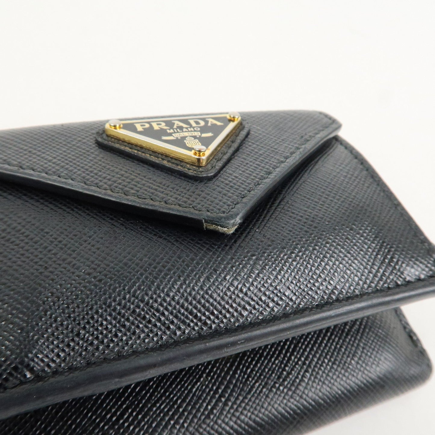 Prada Triangle Logo Saffiano Leather Tri-fold Wallet Black 1MH021【Pre-order】