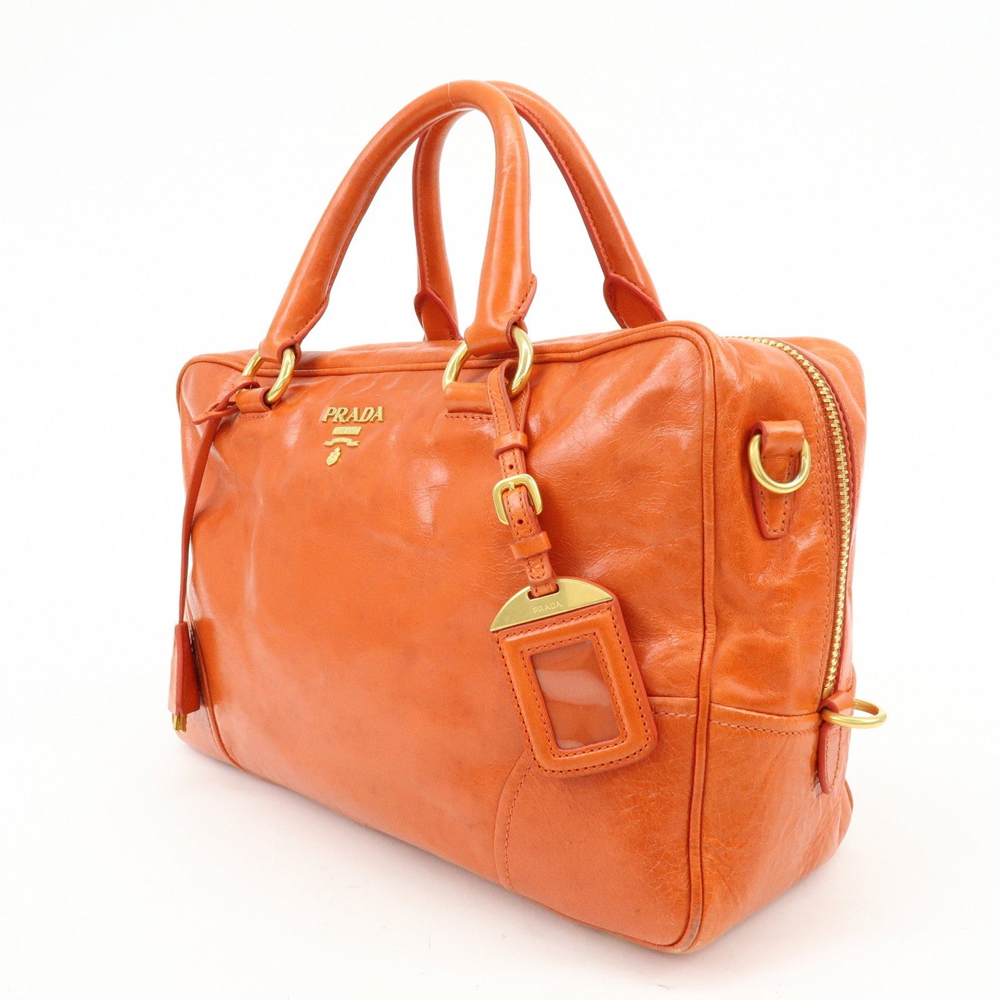 Prada Logo Leather Boston Bag Hand Bag Shoulder Bag Orange BL0821【Pre-order】