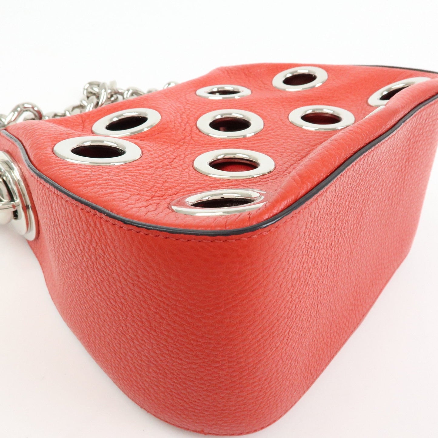 Prada Grommet Leather Chain Shoulder Bag Hand Bag Red【Pre-order】