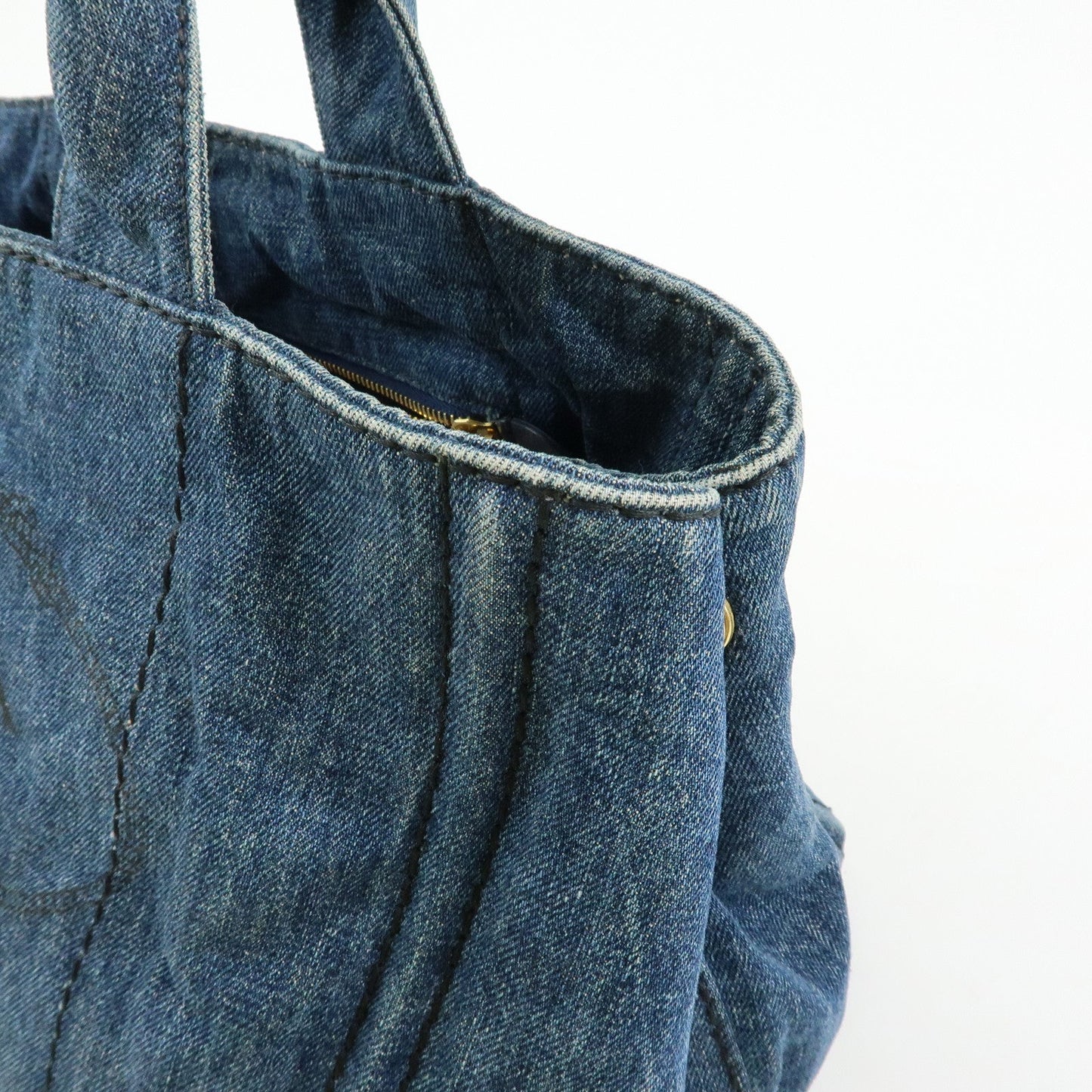 Prada Logo Canapa Canvas Denim Tote Bag Hand Bag Blue B1877B【Pre-order】