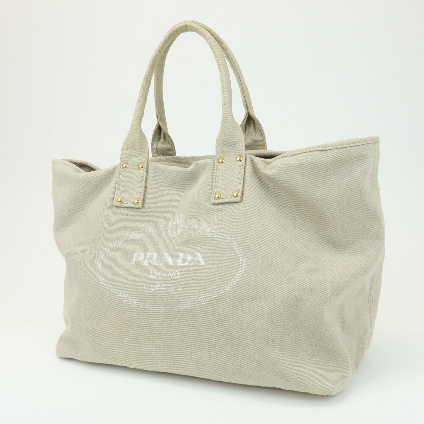 Prada Triangle Logo Denim Tote Bag Shoulder Bag Light Beige BN2091【Pre-order】