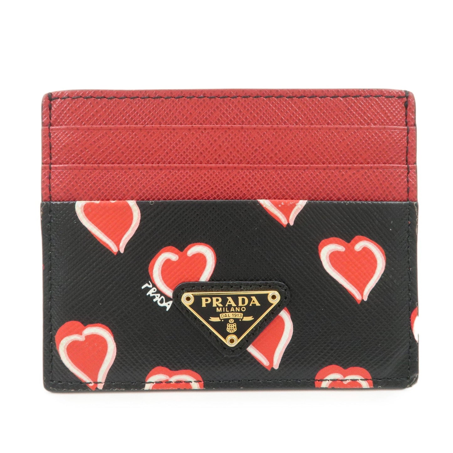 Prada Saffiano Leather Heart Card Case Black Red White 1MC025【Pre-order】
