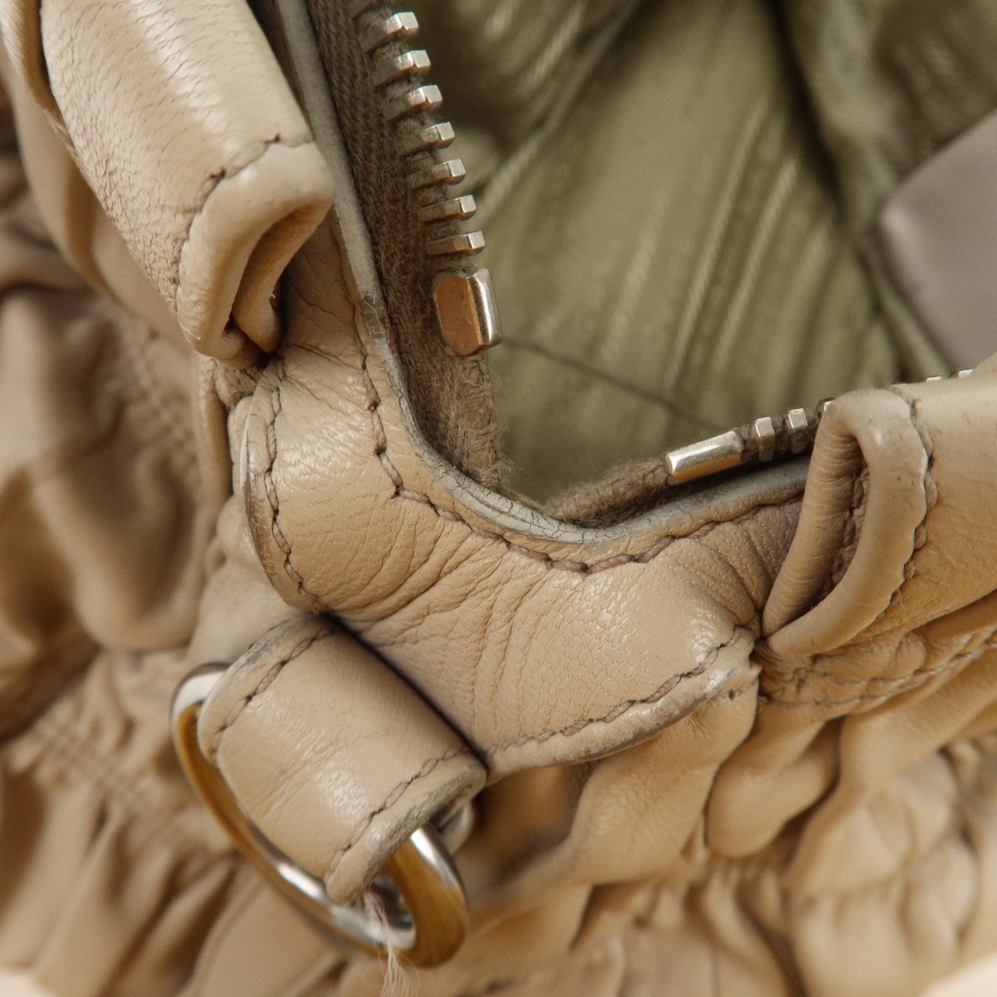 Prada Logo Leather Gathered 2Way Hand Bag Beige BN1336【Pre-order】