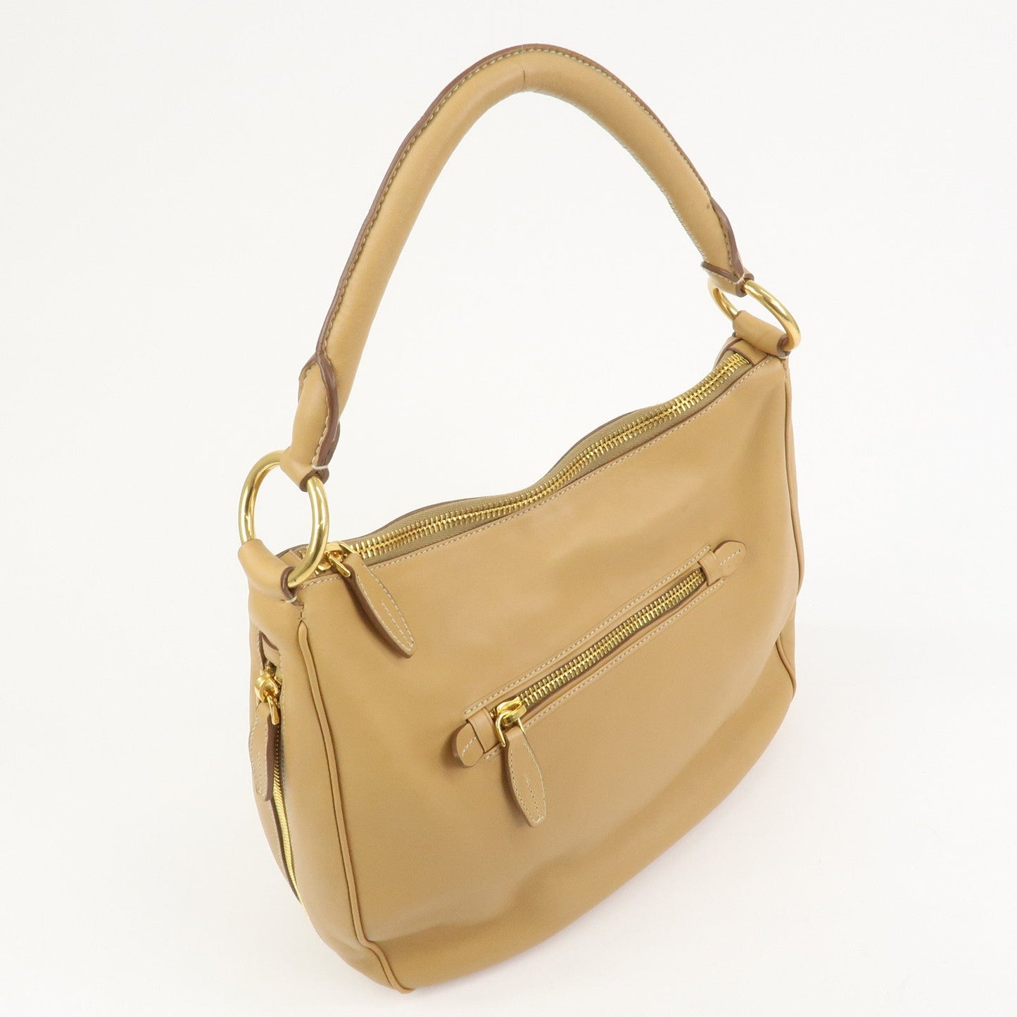 Prada Triangle Logo Leather Shoulder Bag Hand Bag Camel【Pre-order】
