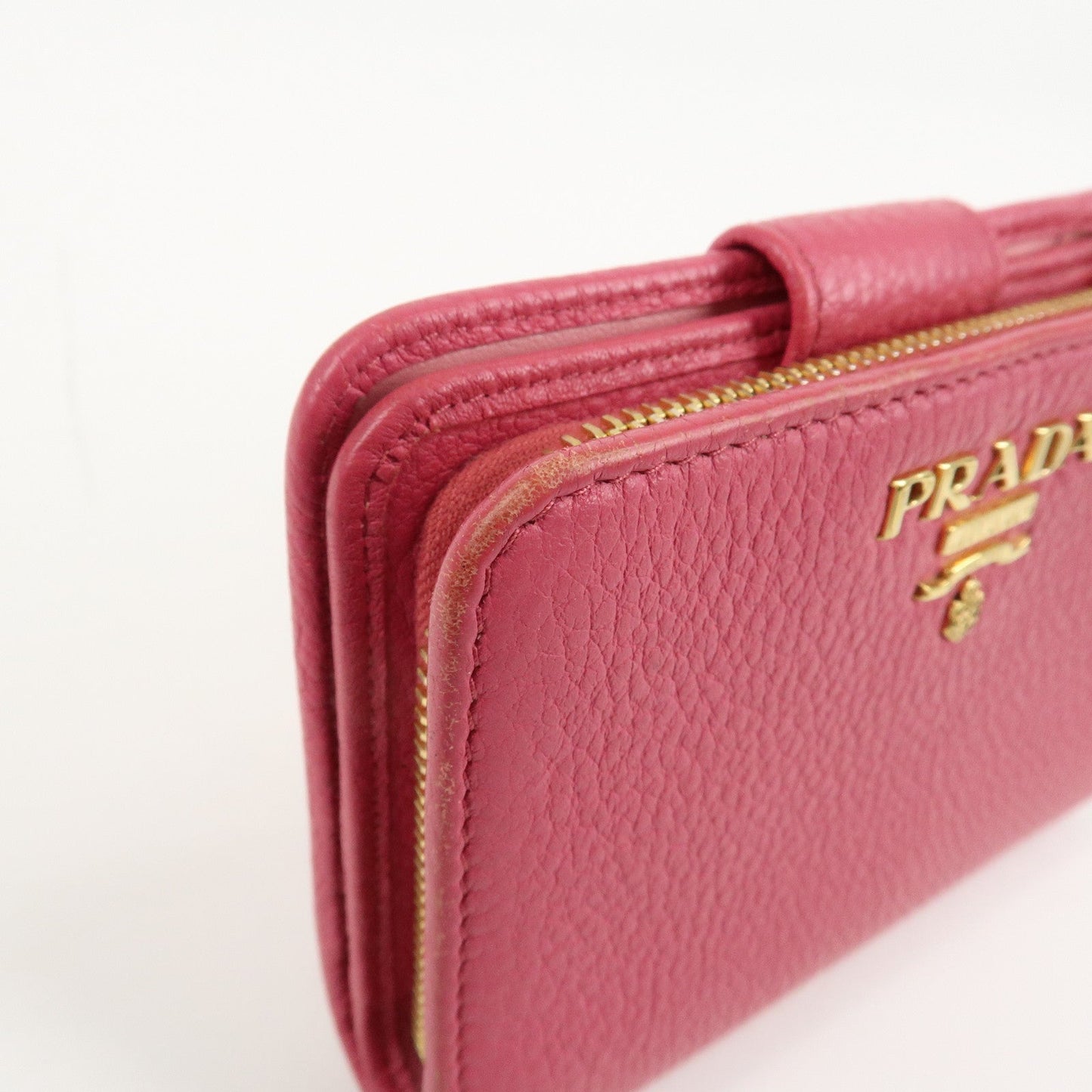 Prada Logo Leather Bi-Fold Wallet Small Wallet Pink 1ML018 Used【Pre-order】