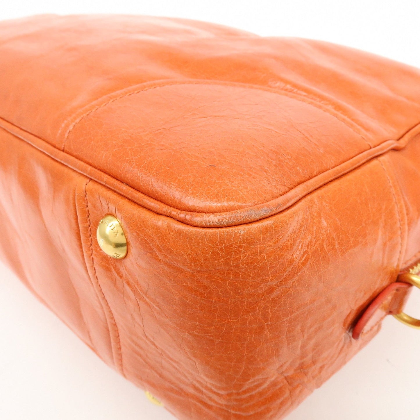 Prada Logo Leather Boston Bag Hand Bag Shoulder Bag Orange BL0821【Pre-order】