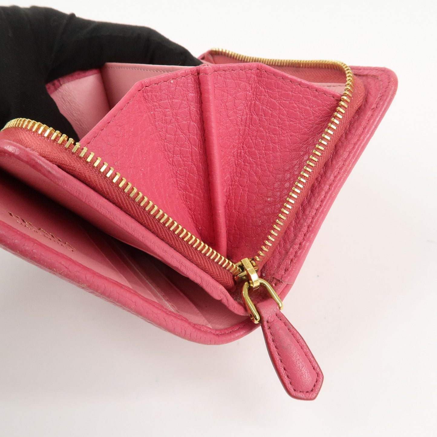 Prada Logo Leather Bi-Fold Wallet Small Wallet Pink 1ML018 Used【Pre-order】