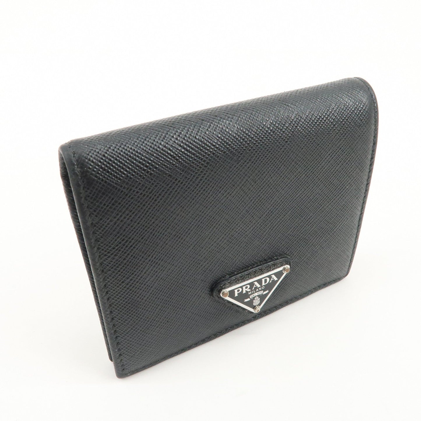 Prada Triangle Logo Saffiano Leather Bi-Fold Compact Wallet Black【Pre-order】