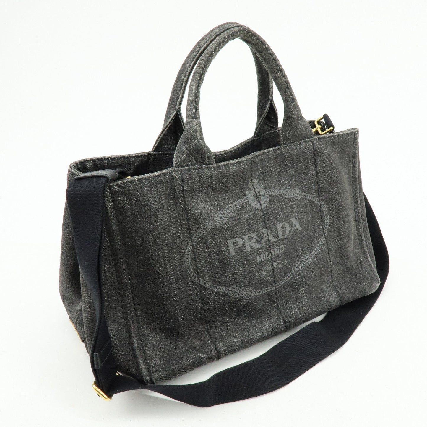 Prada Canapa Denim Tote Bag Hand Bag Black 1BG642【Pre-order】