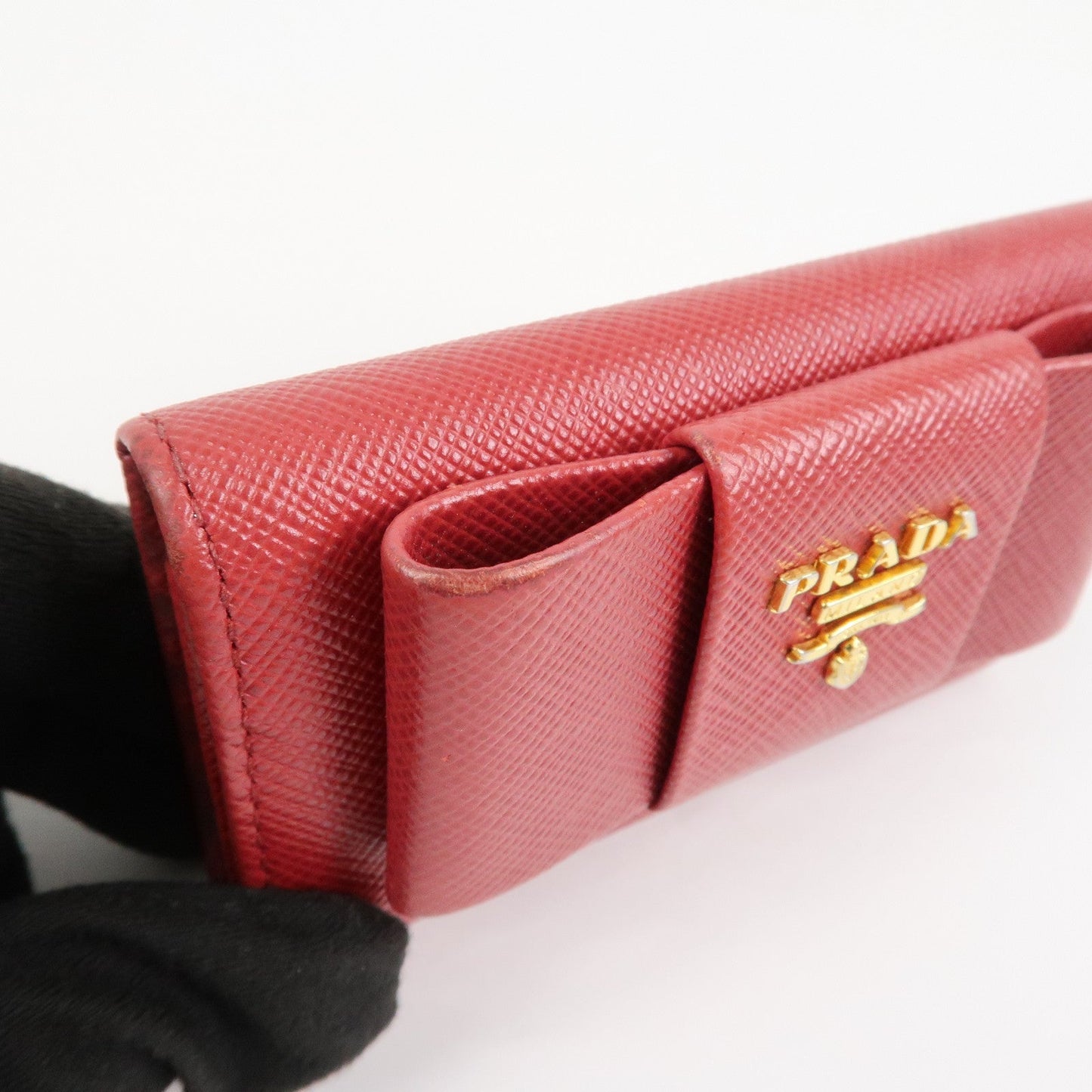 Prada Logo Saffiano Leather Ribbon 6 Rings Key Case Red 1PG222【Pre-order】