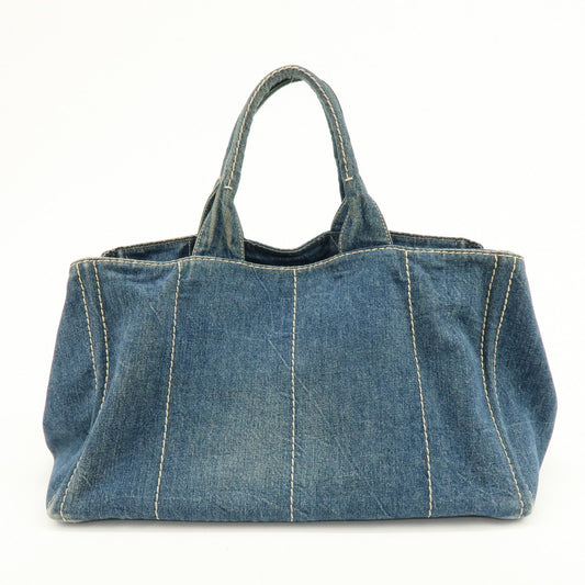 Prada Logo Canapa Canvas Denim Large Tote Hand Bag Blue BN1872【Pre-order】