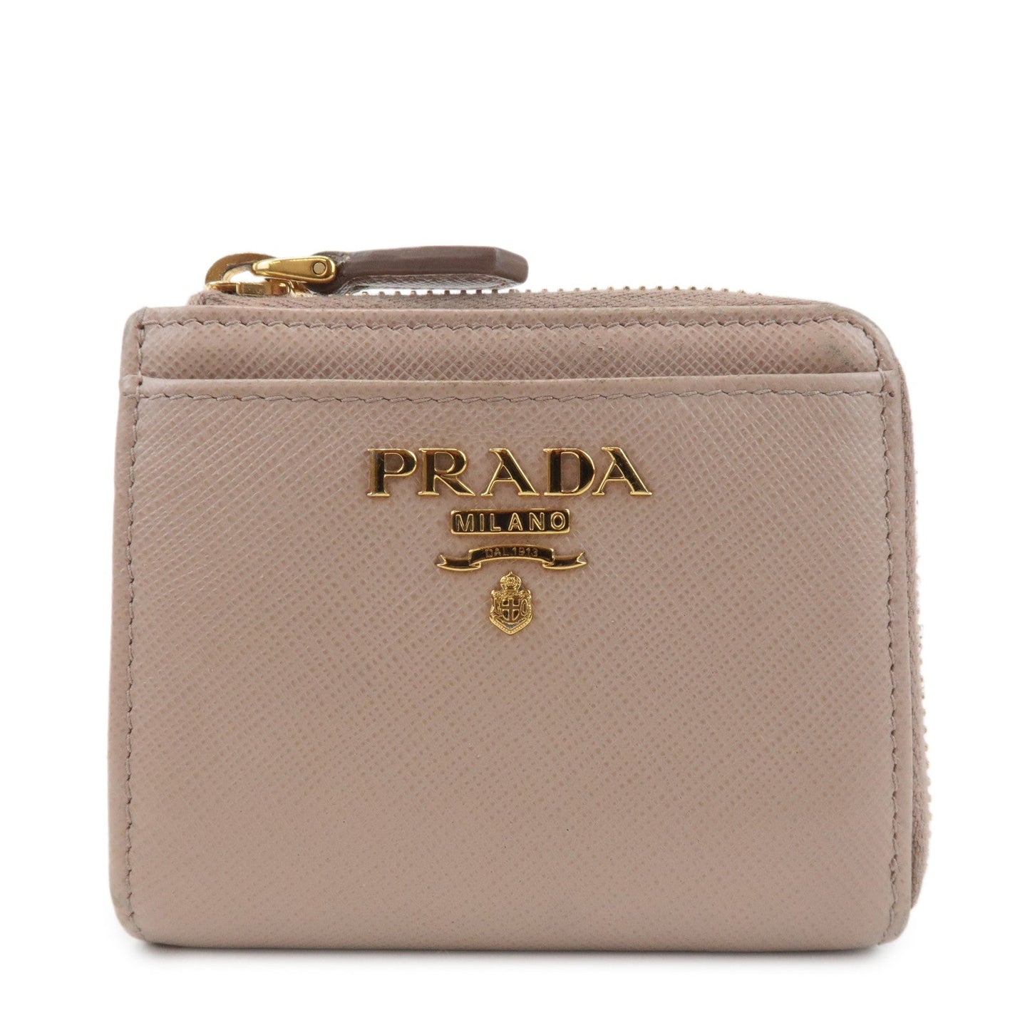 Prada Logo Saffiano Leather Zippy Coin Case Pink Beige 1ML025 Used【Pre-order】