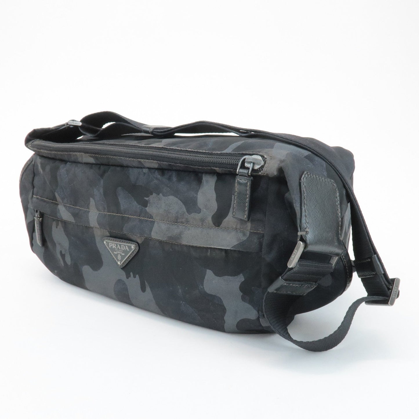 Prada Triangle Logo Nylon Camouflage Shoulder Bag Black Gray Navy Used【Pre-order】
