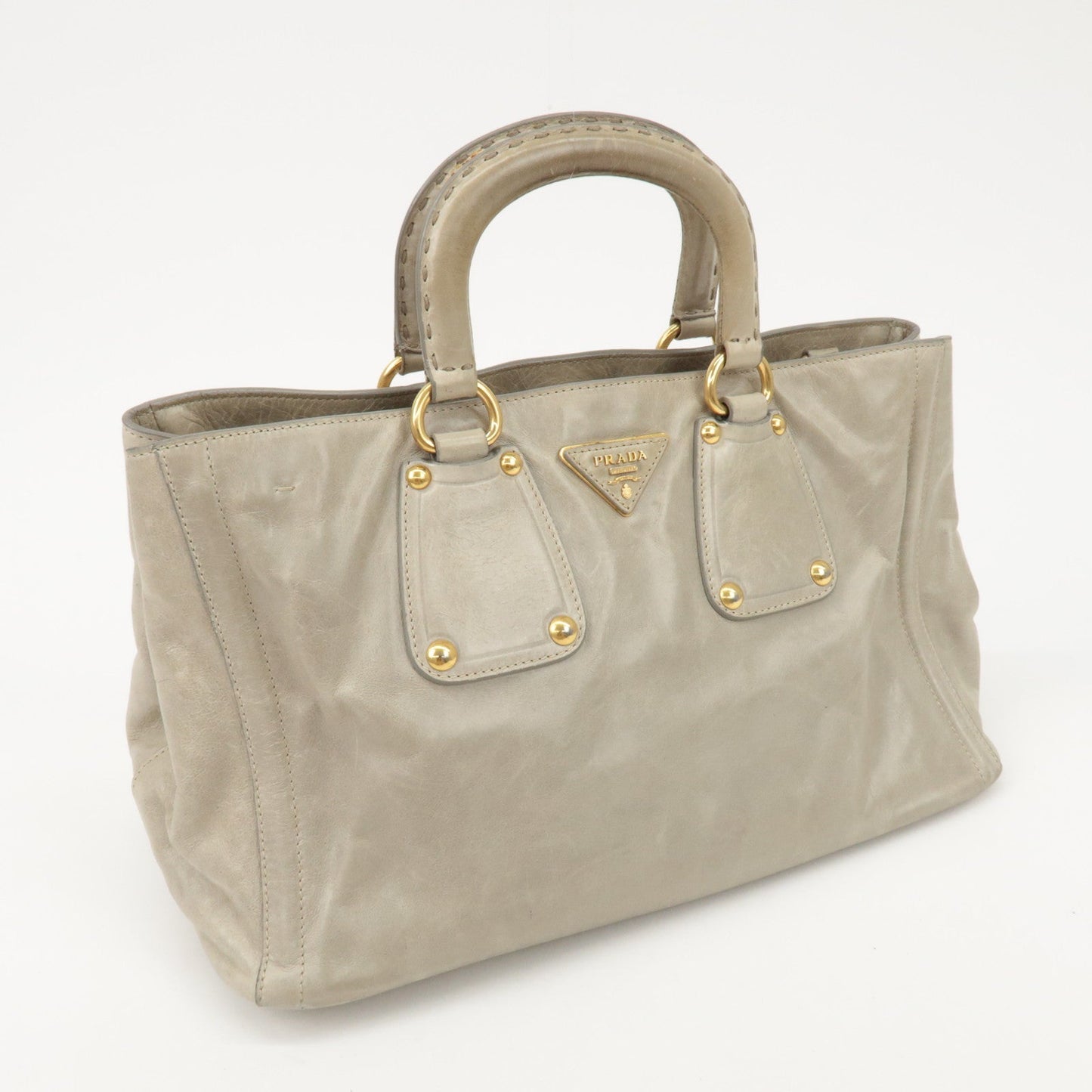 Prada Triangle Logo Leather 2Way Bag Tote Bag Gray BN2104 Used【Pre-order】