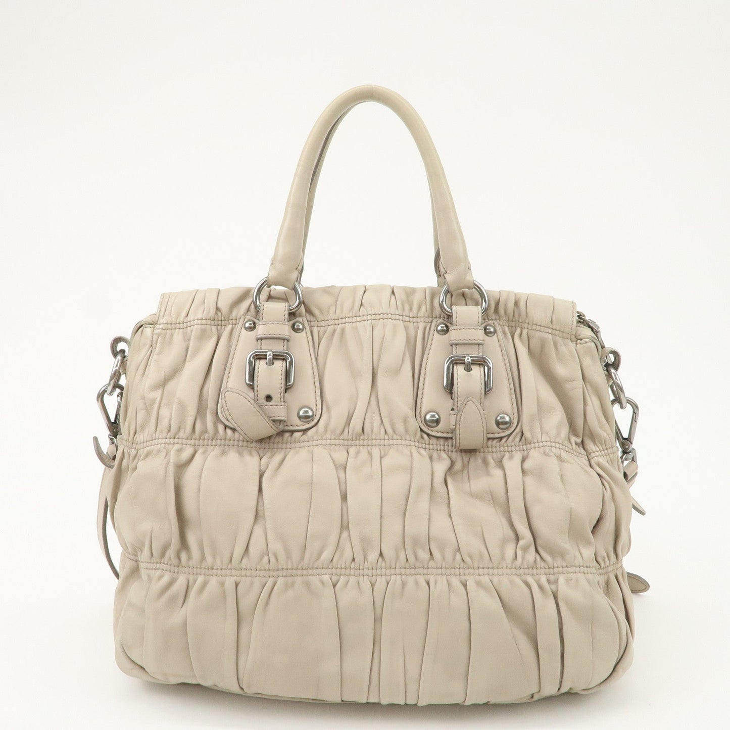Prada Logo Leather Gathered 2Way Hand Bag Beige BN1336【Pre-order】