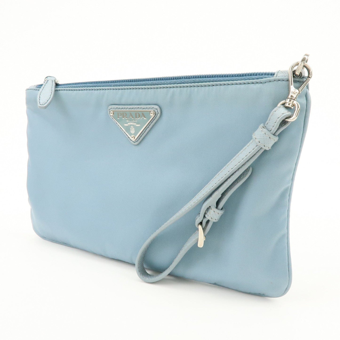 Prada Triangle Logo TESSUTO IMPUNTU Nylon Pouch Light Blue 1NH545【Pre-order】