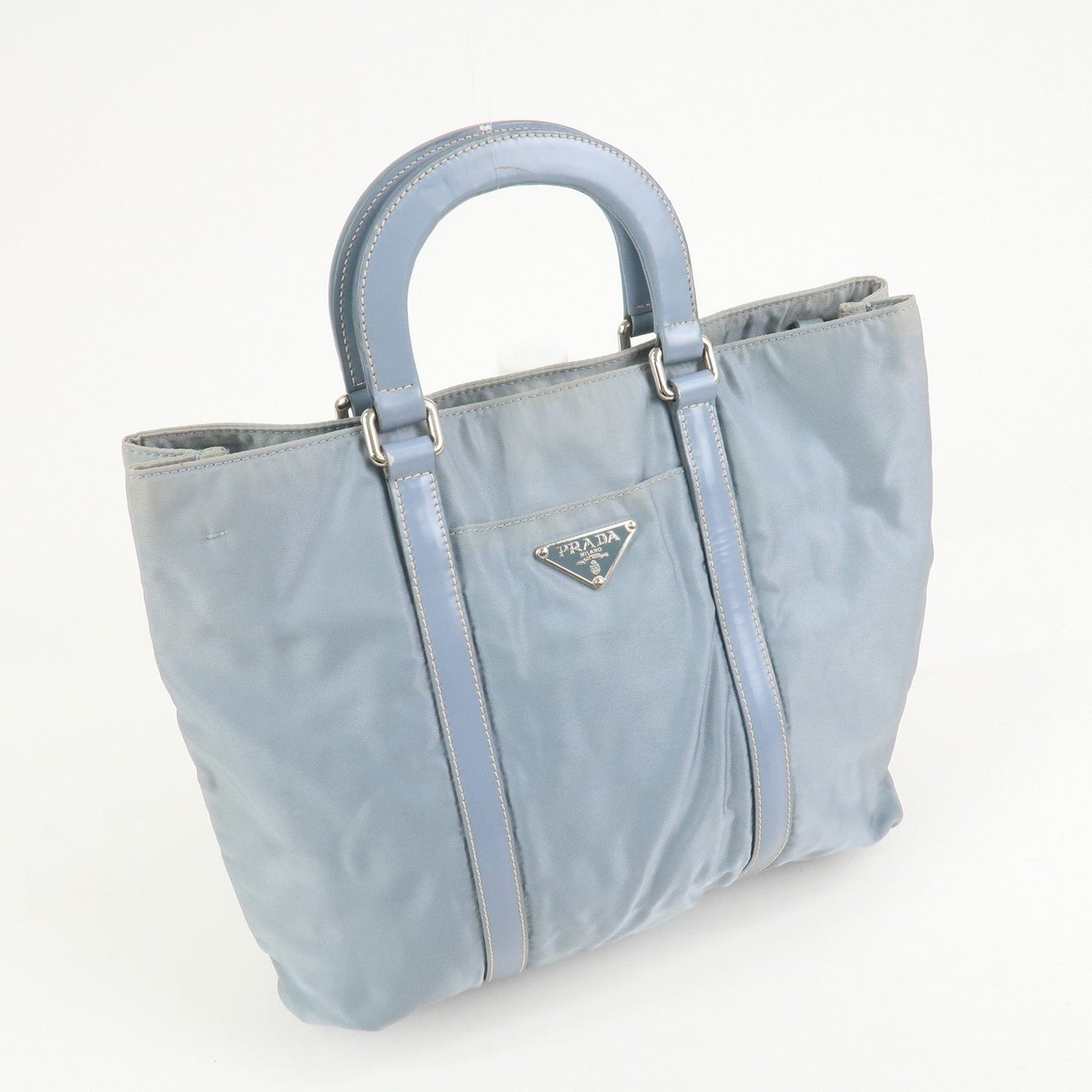 Prada Triangle Logo Nylon Leather Hand Bag Light Blue【Pre-order】
