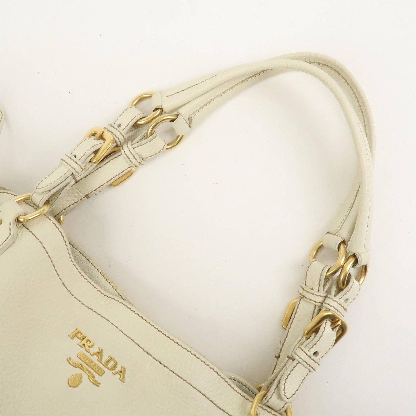 Prada Logo Calf Leather Tote Bag Shoulder Bag Ivory BR3844【Pre-order】