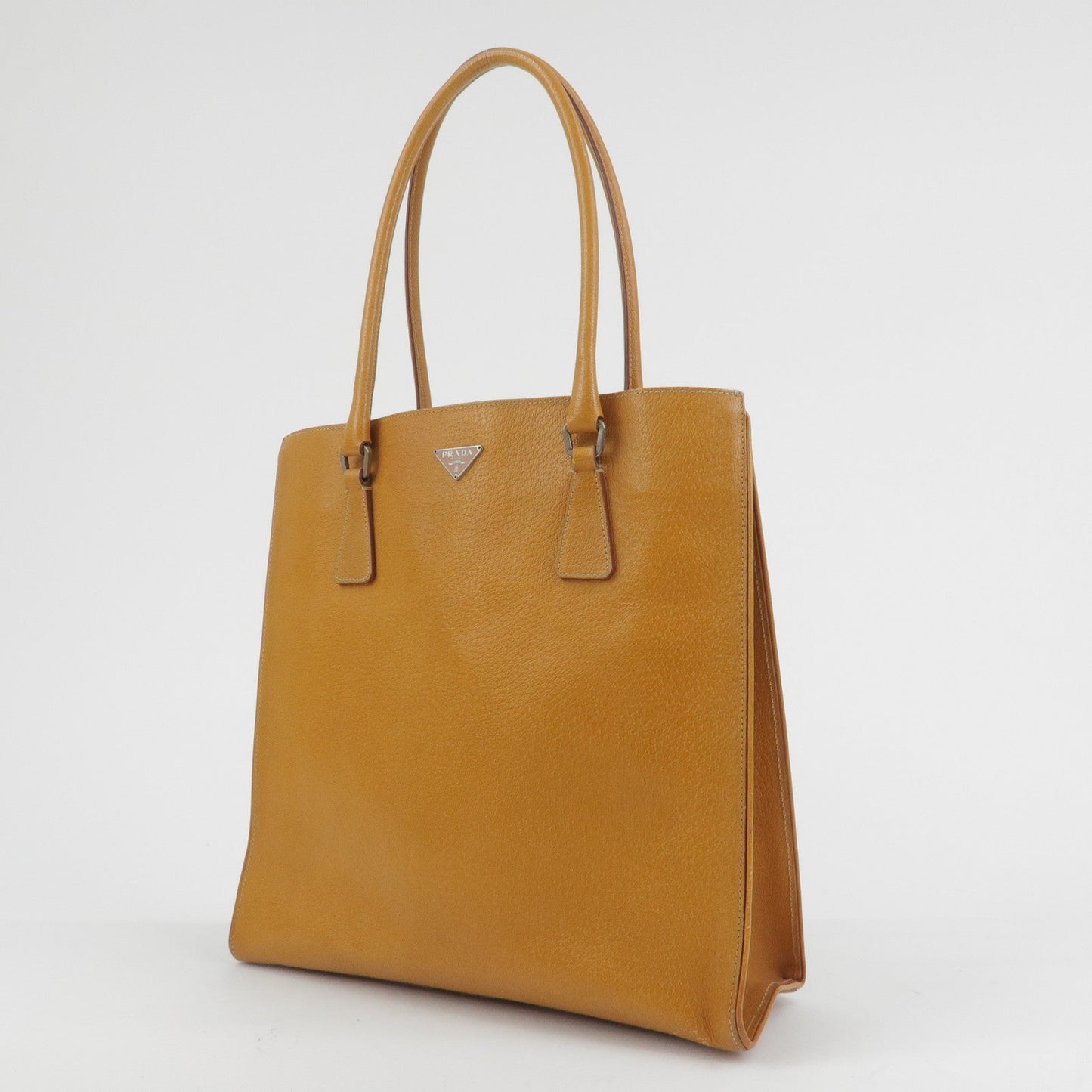 Prada Triangle Logo Leather Tote Bag Shoulder Bag Light Brown【Pre-order】