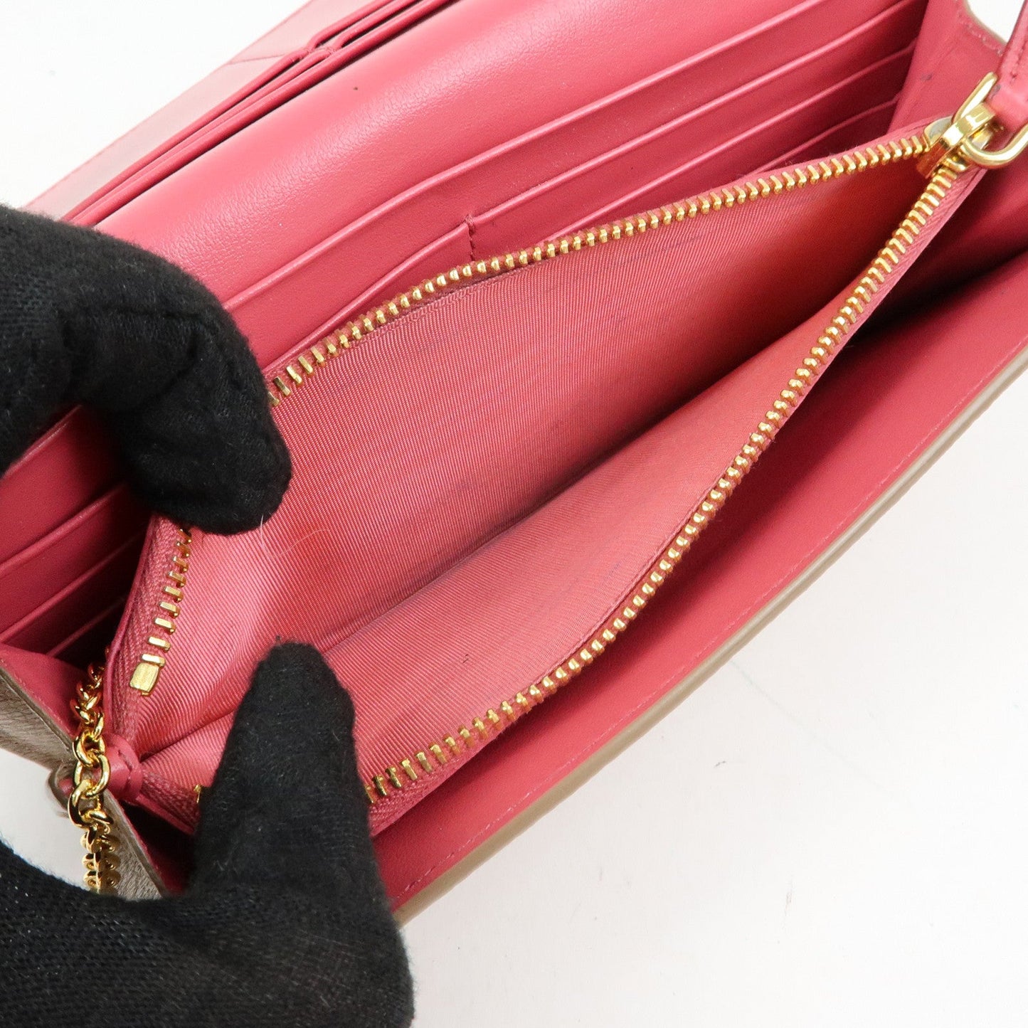 Prada Saffiano Leather Flap Bi-Fold Long Wallet Pink Beige 1MH132【Pre-order】