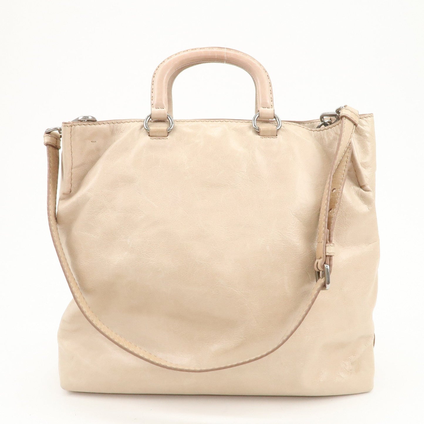 Prada Triangle Logo Leather 2Way Hand Bag Shoulder Bag Beige BR4617【Pre-order】