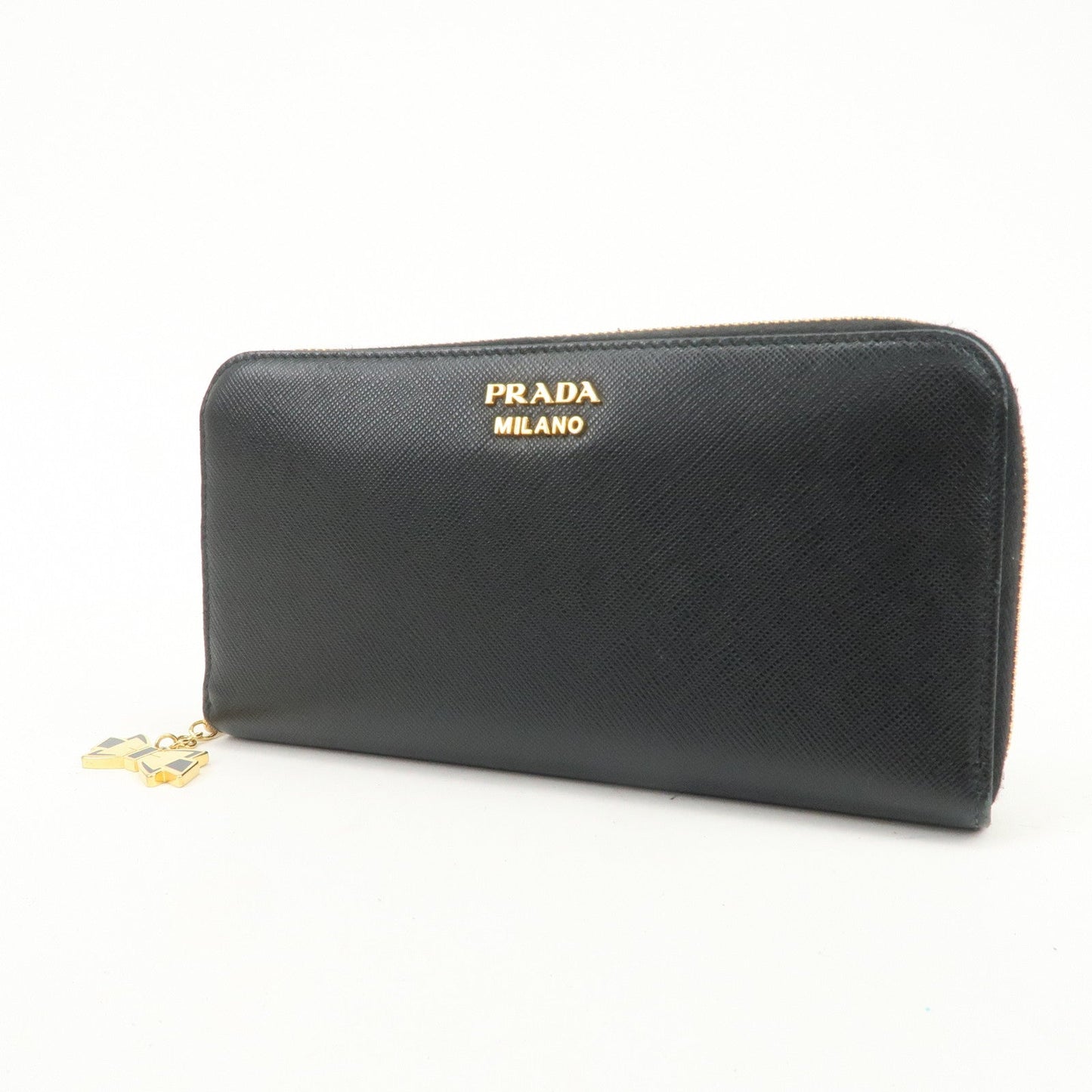 Prada Logo Saffiano Leather Round Zippy Long Wallet Black【Pre-order】